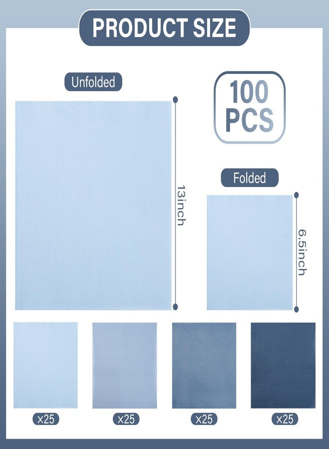 AimFun 100Pcs Dusty Blue Party Napkins Gradient Blue Disposable Paper Napkins 4 Colors 6.5" Luncheon Cocktail Napkin for Birthday Wedding Baby Shower Party Supplies - Image 2